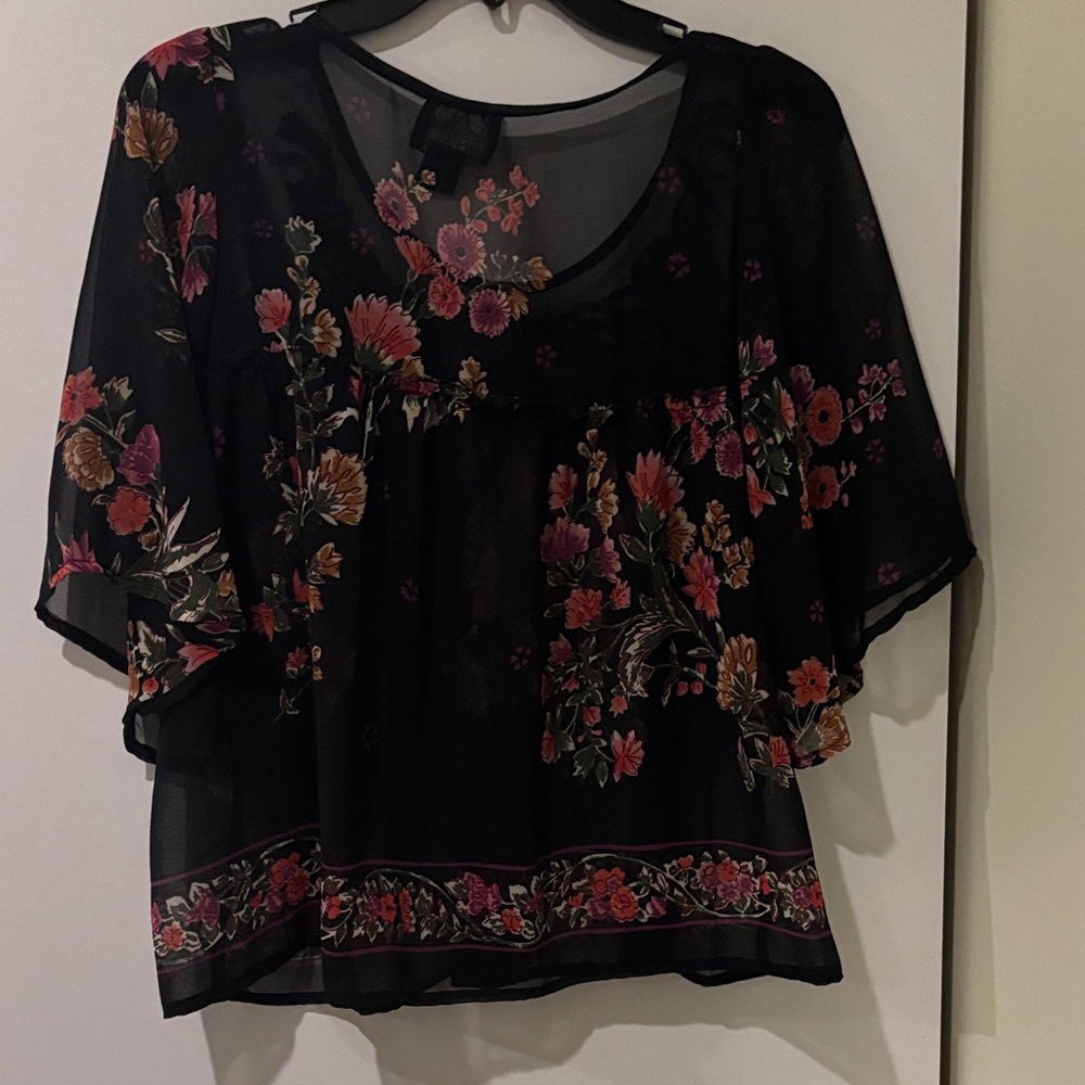 Angie Black Floral Sheer Blouse - Picture 7 of 9